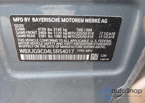 2020 BMW X1 xDrive28I z USA, uszkodzony, nr VIN WBXJG9C04L5R54017